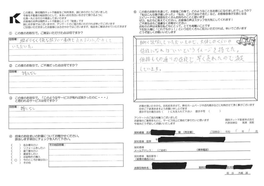 早く売れて満足